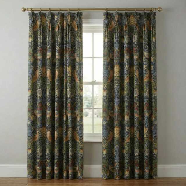 Custom Made William Morris Strawberry Thief Grey Blackout/Lining Curtains Pinch /Triple Pleat - image 1