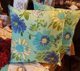 Square Blue & Turquoise Spring Flowers Pillow Set - thumbnail 1