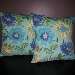 Square Blue & Turquoise Spring Flowers Pillow Set - thumbnail 3