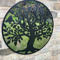 50cm Mirrored Black Wall Art Birds in Tree Mirror Garden Home Gift Nature Decor - thumbnail 3