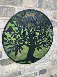 50cm Mirrored Black Wall Art Birds in Tree Mirror Garden Home Gift Nature Decor - thumbnail 1