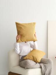 Soft Linen Yellow Color Throw Pillow Cover, Any Size Invisible Zipper Lumbar Case, Heavy Weight Handmade Cushion 18x18 - thumbnail 1