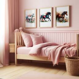 Girls Bedroom Horses Decor - Set Of 3 Horse Posters - Kids Pony Prints Room Wall Art Girl Nursery Playroom Artwork Print Gift - thumbnail 2