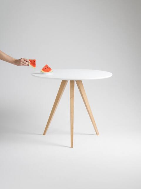 Finn 3 - Round White Table, Dining With Solid Oak Legs - image 1