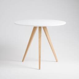 Finn 3 - Round White Table, Dining With Solid Oak Legs - thumbnail 2