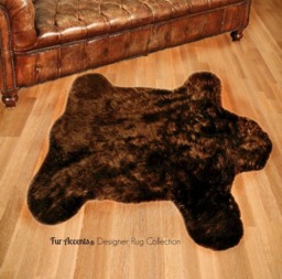 Plush Faux Fur Area Rug - Teddy Bear Skin Shape, Usa Made - thumbnail 1