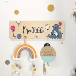 Wardrobe Children's Child Room With Name Individually Hand-Painted Vintage Coat Hook Measuring Stick - thumbnail 3