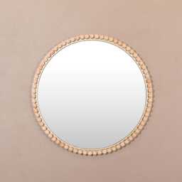 Bobble Bobbin Round Natural Wooden 50cm Gold Edge Wall Mirror - thumbnail 1