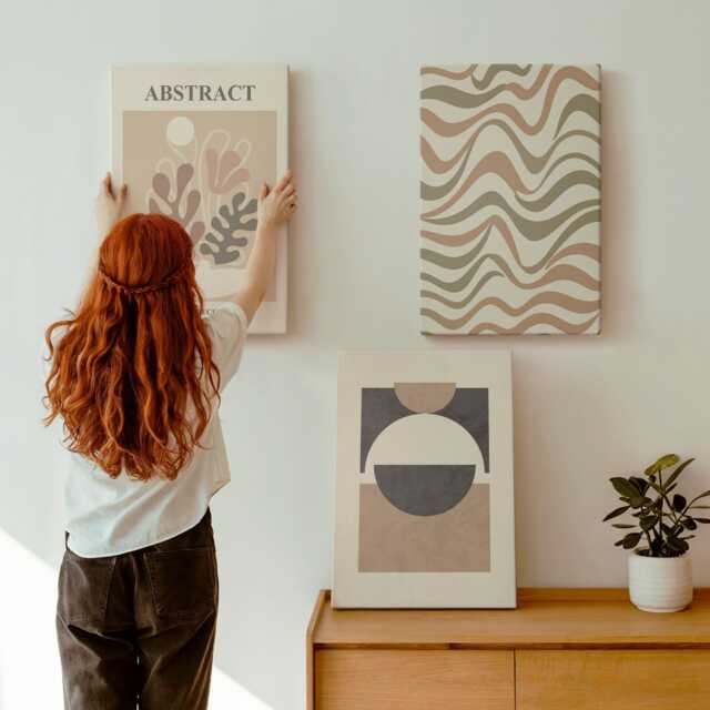 Canvas Art Set Of 3 - Shapes & Patterns in Subdued Colors, Beige Wall Art, Abstract Decor - image 1