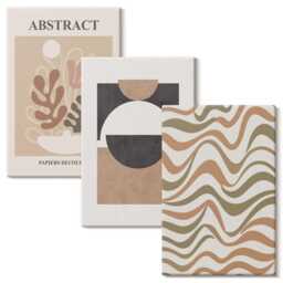 Canvas Art Set Of 3 - Shapes & Patterns in Subdued Colors, Beige Wall Art, Abstract Decor - thumbnail 2