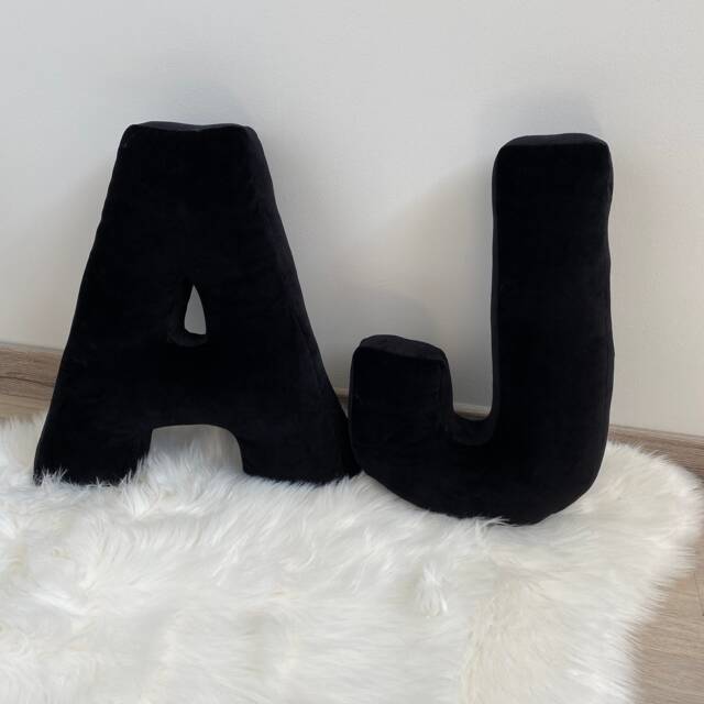 Black Letter Pillow Velour Personalized Monogram Cushion, Kid Room Decor - image 1