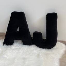 Black Letter Pillow Velour Personalized Monogram Cushion, Kid Room Decor - thumbnail 1
