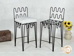 Set Of Moroccan Iron Chairs - Handpainted Wrought Iron Stools For Home Furniture- Indoor/Outdoor Chair With Free Upholstery - thumbnail 1
