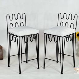 Set Of Moroccan Iron Chairs - Handpainted Wrought Iron Stools For Home Furniture- Indoor/Outdoor Chair With Free Upholstery - thumbnail 2