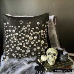 Decorative Black Silk Throw Pillow Cover 16x16 Inch Crystal Hand Embroidery Modern Couch Pillow, Luxe Home Decor - Garden - thumbnail 2