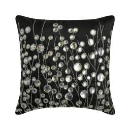 Decorative Black Silk Throw Pillow Cover 16x16 Inch Crystal Hand Embroidery Modern Couch Pillow, Luxe Home Decor - Garden - thumbnail 1