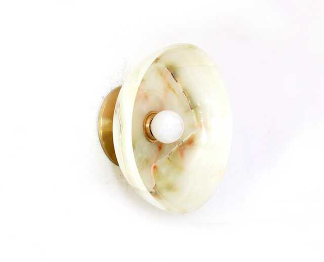 Round Large Onyx Stone Sconce Light Wall Fixture Vanity Bathroom Kitchen Lighting - image 1