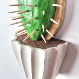 Wooden Cactus Hairbrush Sculpture, Botanical Wall Art - thumbnail 2