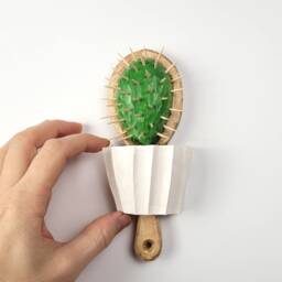 Wooden Cactus Hairbrush Sculpture, Botanical Wall Art - thumbnail 4