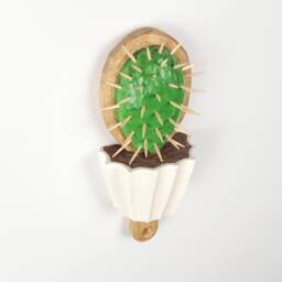 Wooden Cactus Hairbrush Sculpture, Botanical Wall Art - thumbnail 1