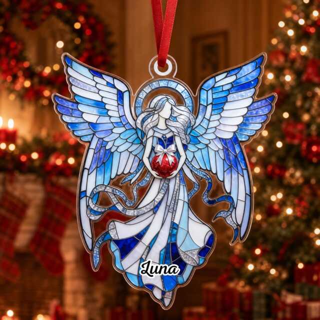 Custom Name Heavenly Angel Wings Ornament, Christmas Tree Car Hanging Decor, Flat 2D Ornament Acrylic Wooden Guardian Keepsake Gift 2026 - image 1