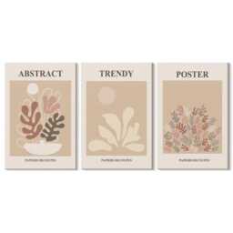 Canvas Set Of 3 Wall Art - Plant Motifs in Shades Beige & Brown Posters, Picture Print, Abstract Decor - thumbnail 2
