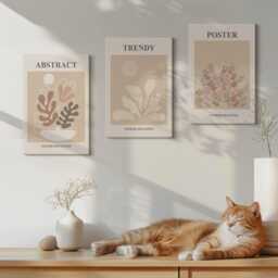 Canvas Set Of 3 Wall Art - Plant Motifs in Shades Beige & Brown Posters, Picture Print, Abstract Decor - thumbnail 3
