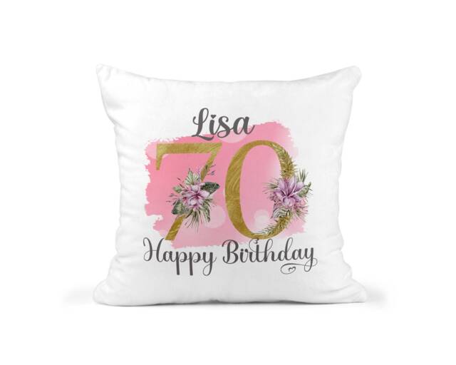 70Th Birthday Gift For Women, Personalised Cushion/Pillow With Name & Floral Design, Mum, For Nan, 1951
