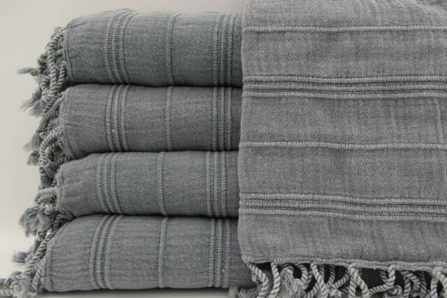 "Beach Towel, Stone Washed Towel, Gray Peshtemal, 33""x65" - image 1