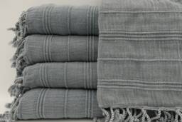 "Beach Towel, Stone Washed Towel, Gray Peshtemal, 33""x65" - thumbnail 1