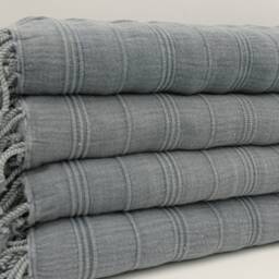 "Beach Towel, Stone Washed Towel, Gray Peshtemal, 33""x65" - thumbnail 3