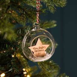 Christmas Star Personalised Cherry Wood Glass Bauble