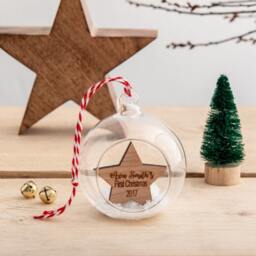 Christmas Star Personalised Cherry Wood Glass Bauble - thumbnail 2