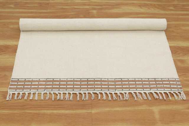 Handmade Beige & Brown Cotton Rug Block Printed Area Dhurrie Stair Runner Rug - image 1