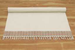 Handmade Beige & Brown Cotton Rug Block Printed Area Dhurrie Stair Runner Rug - thumbnail 1