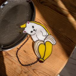 Cat in Banana Stained Glass Suncather. Kitchen Decor, Funny Wall Sun Catcher, Nursery Window Hangings, Mother's Day Gift - thumbnail 4