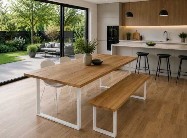 Fixed Length Solid Oak Industrial Steel Square Frame Rustic Dining Table - image 1