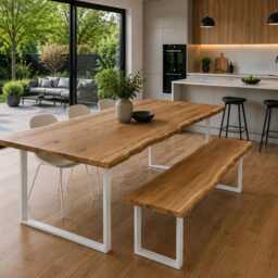 Fixed Length Solid Oak Industrial Steel Square Frame Rustic Dining Table - thumbnail 2