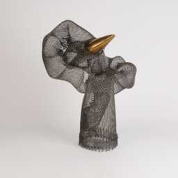 steel Wire Mesh Sculpture With 8K Gold Ceramic, Abstract Table Decor