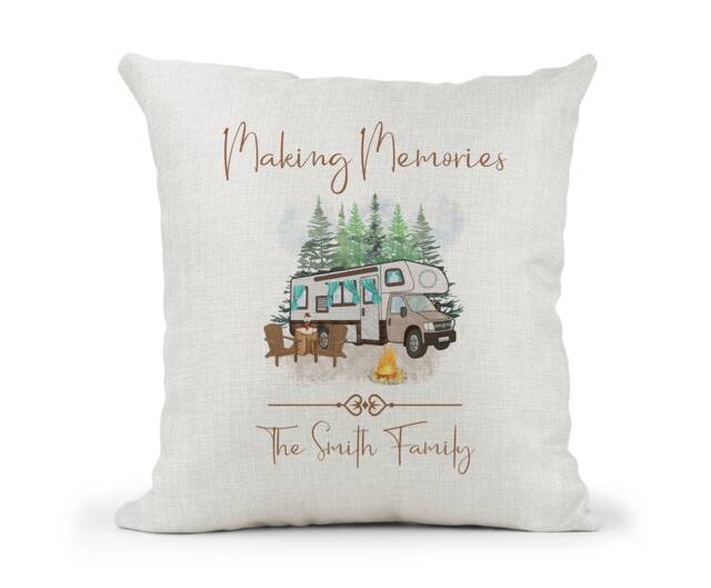 Personalised Motorhome Campervan Cream Canvas Cushion, Making Memories, Family Gift.. Wedding, Anniversary Gift - image 1