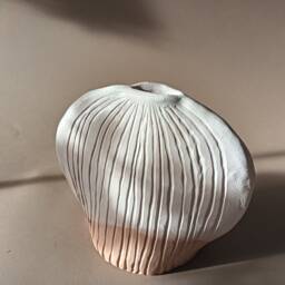Sculpture Vase, Matte Cream Vase With Relief, Elegant Wabi Kusa Sculpture - thumbnail 2