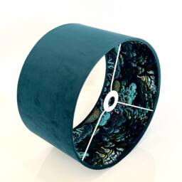 New Luxury Hq Double Teal Velvet & Mystery Forest Plants Lining Peacock Colour Jungle Combination Lamp Shade Pendant Light - thumbnail 2