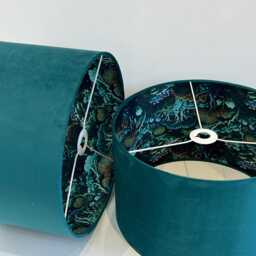 New Luxury Hq Double Teal Velvet & Mystery Forest Plants Lining Peacock Colour Jungle Combination Lamp Shade Pendant Light - thumbnail 3