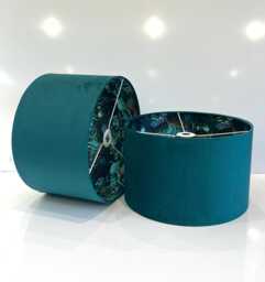 New Luxury Hq Double Teal Velvet & Mystery Forest Plants Lining Peacock Colour Jungle Combination Lamp Shade Pendant Light - thumbnail 1