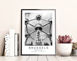 Atomium Brussels Print Minimalist Belgium Travel Art - thumbnail 1