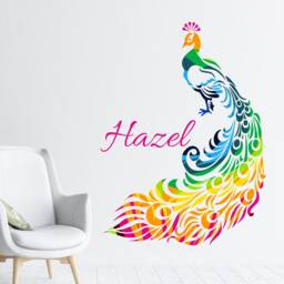 Personalised Peacock Wall Sticker, Custom Name Nursery Decal, Vinyl Art