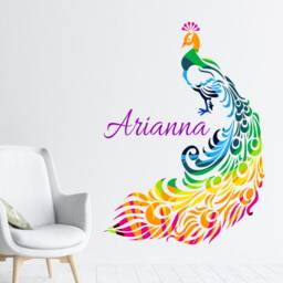 Personalised Peacock Wall Sticker, Custom Name Nursery Decal, Vinyl Art - thumbnail 2