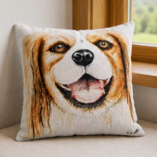 Spaniel Dog Cushion 12 X Inch - Small Faux Suede Pet Pillow Lover Gift Country Home D??cor Brown & White - image 1