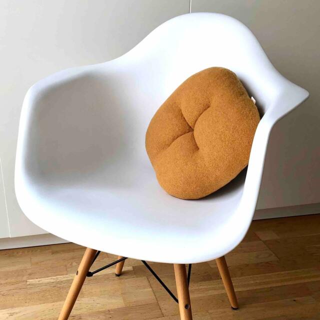 Minimalist Square Cushion Quilted in Recycled Boiled Wool Mustard Yellow, Handmade France, 30x30cm, Polyester Fiber Filling - image 1