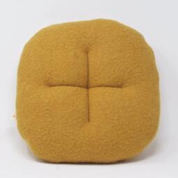 Minimalist Square Cushion Quilted in Recycled Boiled Wool Mustard Yellow, Handmade France, 30x30cm, Polyester Fiber Filling - thumbnail 3